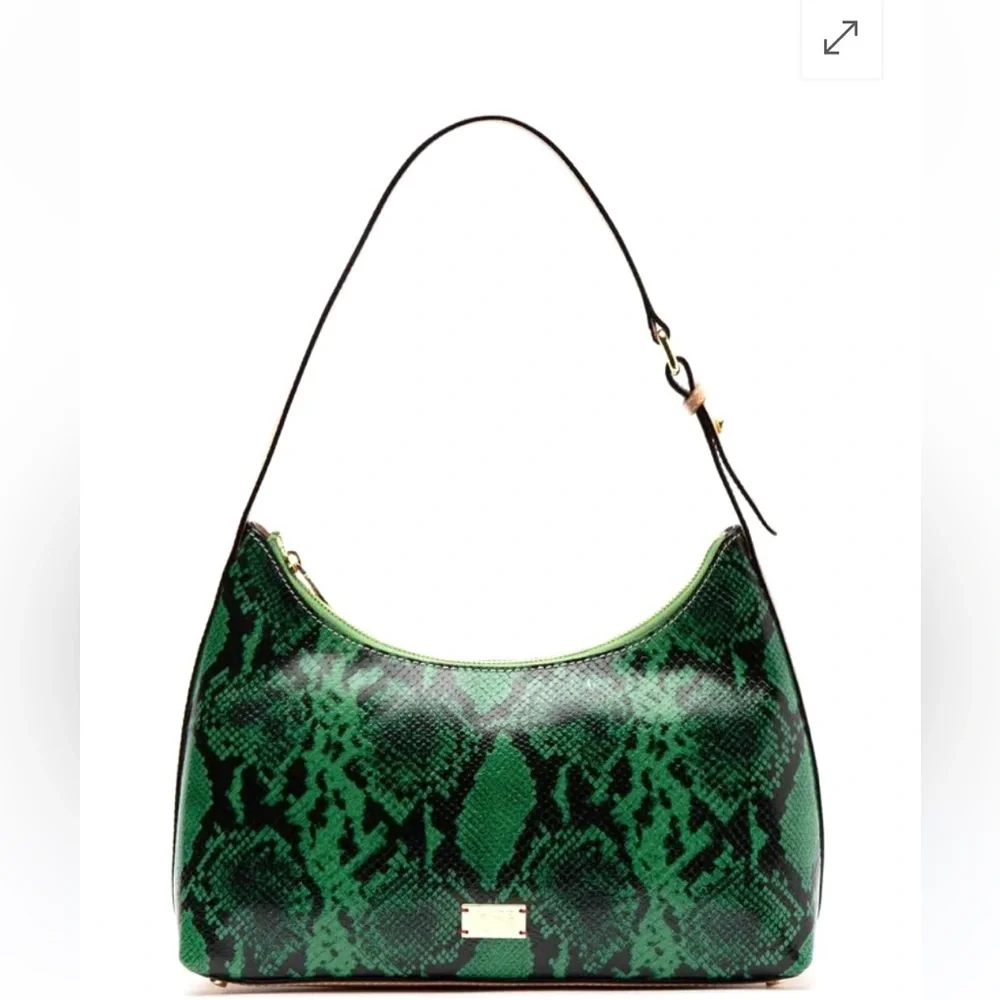 FRANCES VALENTINE Laura Solid Snake Leather hobo shoulder bag green + caramel